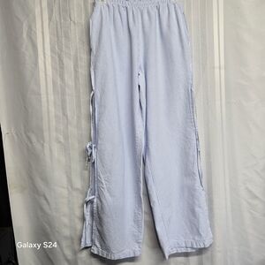 Light Blue Striped Pants with Side Ties